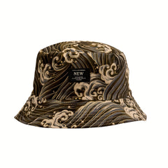 Wave Print Reversible Bucket Hat with Letter Embroidery