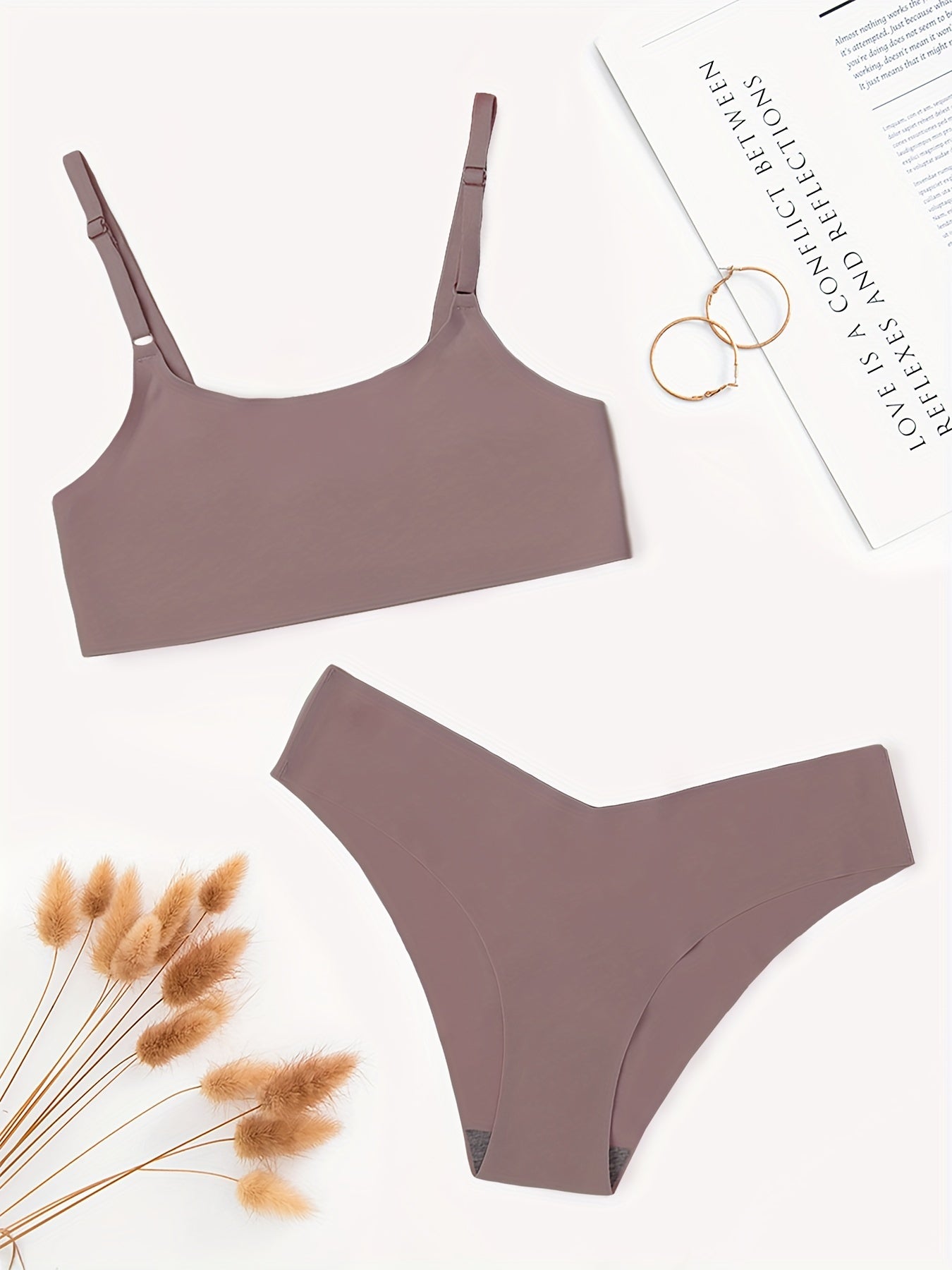 Solid Full Coverage Bra & Seamless Panties Set