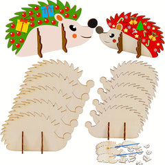 10pcs Christmas Wooden Craft Hedgehog Natural Wooden Slices DIY Crafts