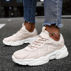 Women's Mesh Panel Sneakers Low Top Lace Up Shoes