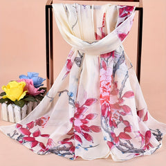 Branch Bird Print Chiffon Scarf Vintage Thin Shawl