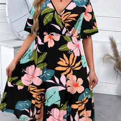 Floral Print Surplice Neck Dress