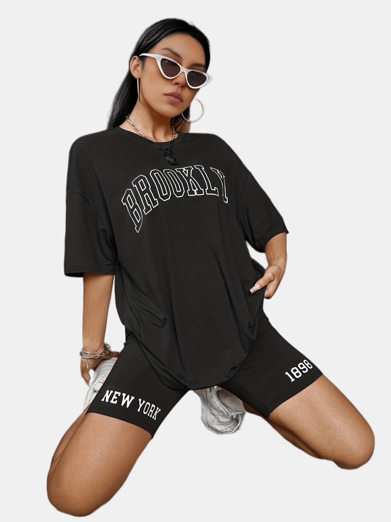 Letter Print Two-piece Set Tee & Shorts Casual Outfit