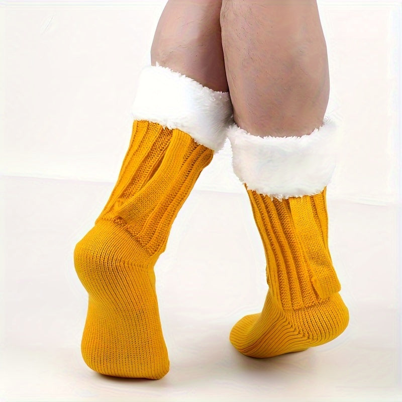 Men's Beer Shape Crew Socks Fleece Lined Casual Unisex Outdoor Winter Fall