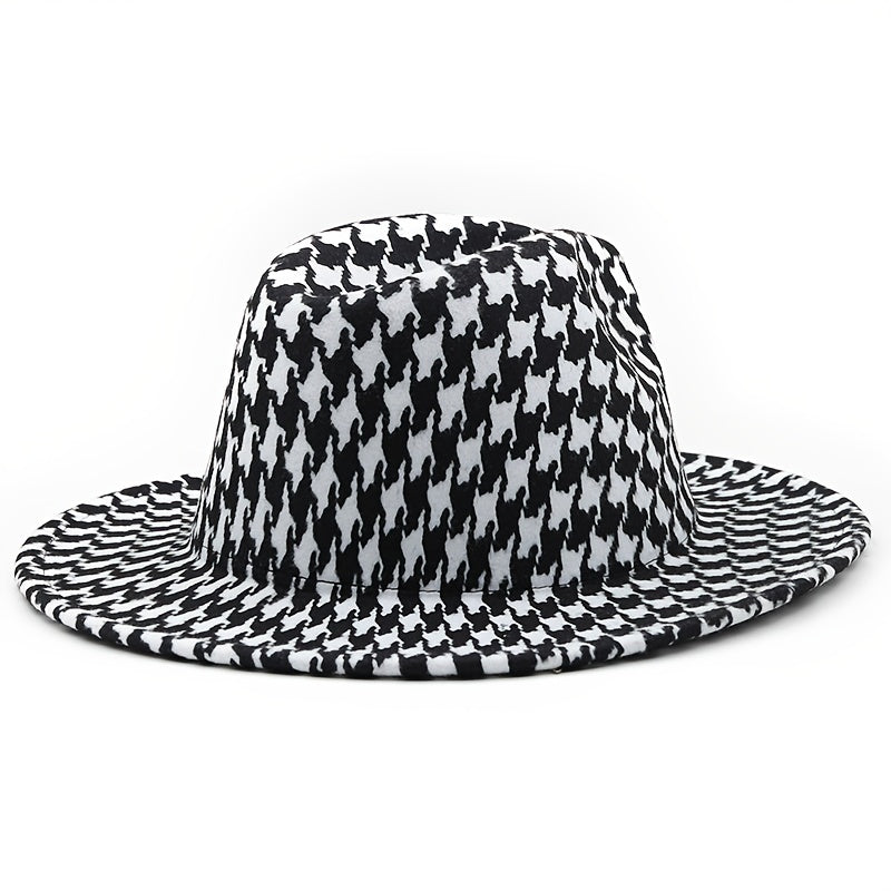 Men's Wide Brim Houndstooth Fedora Sun Hat for Outdoors
