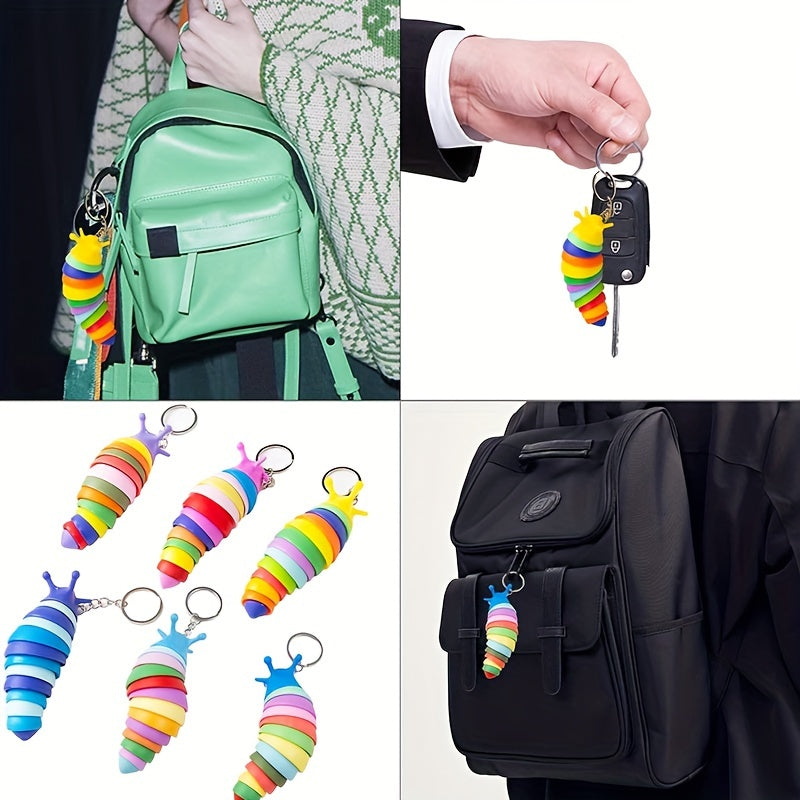 3pcs Fidget Slug Key Chain Toys 3D Articulated Stress Relief Flexible Hand Toy
