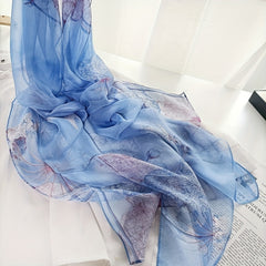 Lotus Pattern Chiffon Scarf Sunscreen Soft Shawl Wrap