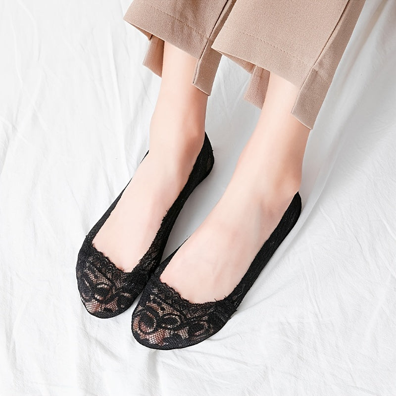 10 Pairs Lace Solid Non Slip Ankle Socks Women's Stockings