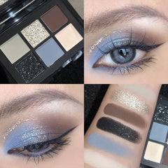 6 Colors Eyeshadow Palette Smokey Grey Pearly Matte Glitter Powder Highlighter