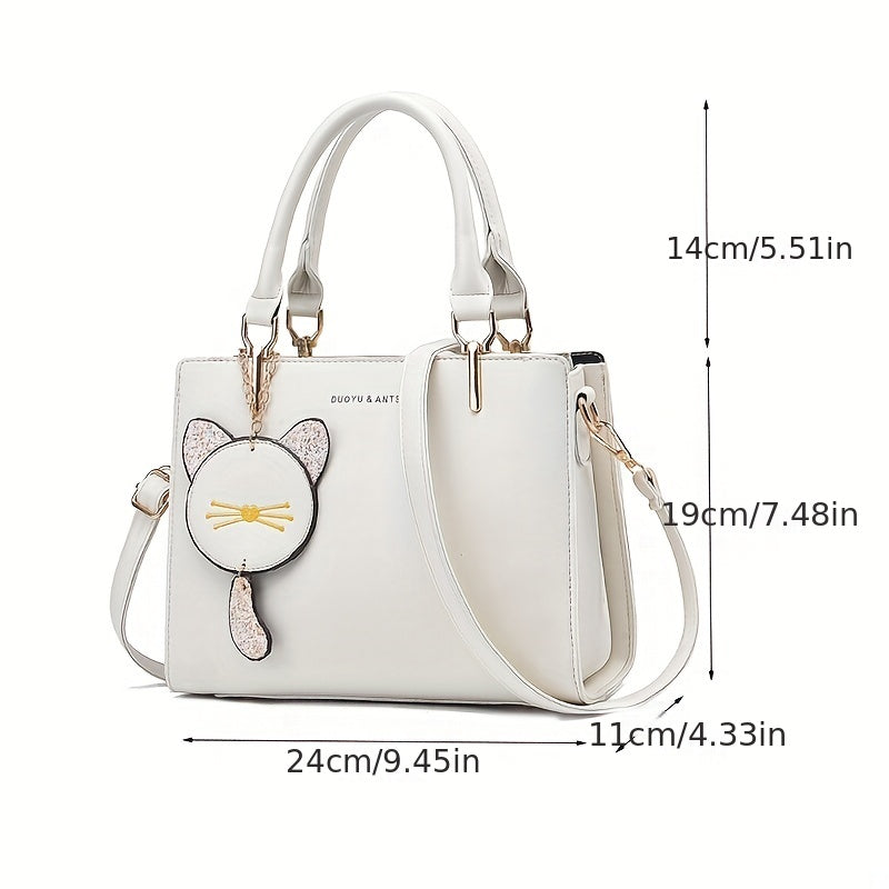 Letter Decor Square Tote Bag with Pendant Women's Shoulder Bag & Purse