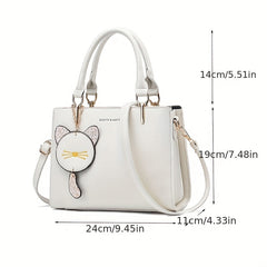 Letter Decor Square Tote Bag with Pendant Women's Shoulder Bag & Purse