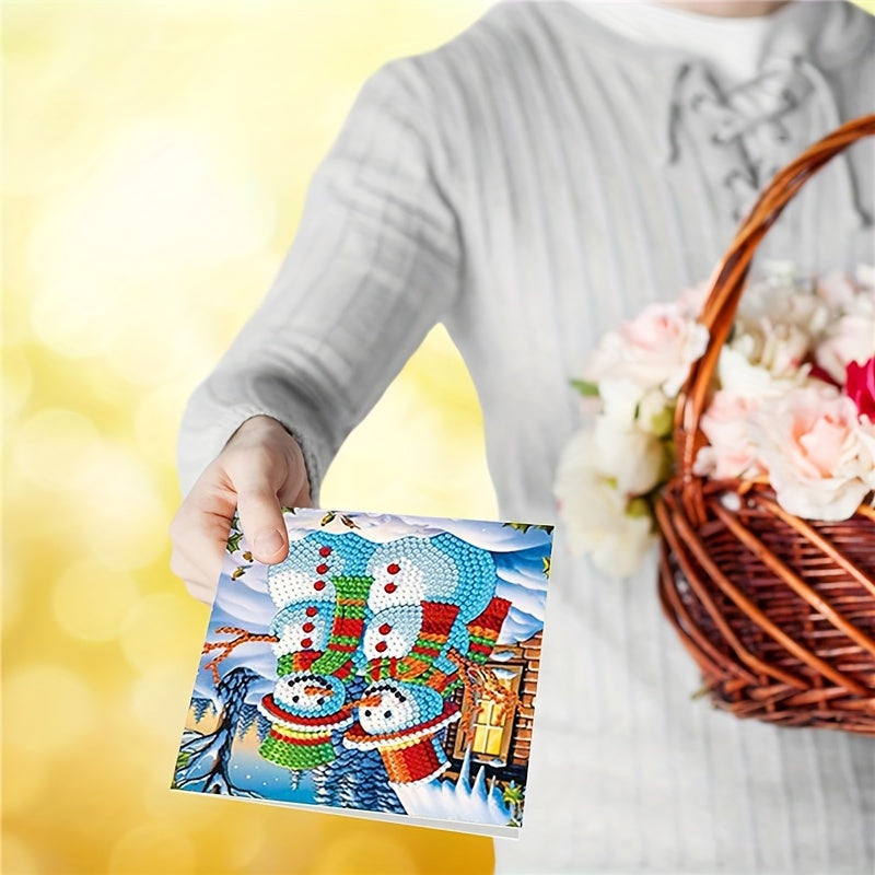 12 Pieces DIY Round Rhinestone Crystal Painting Christmas Card Art Set