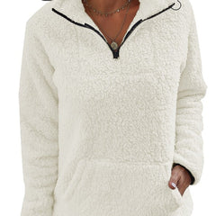 Casual Fuzzy Stand Collar Pullover Sweatshirt