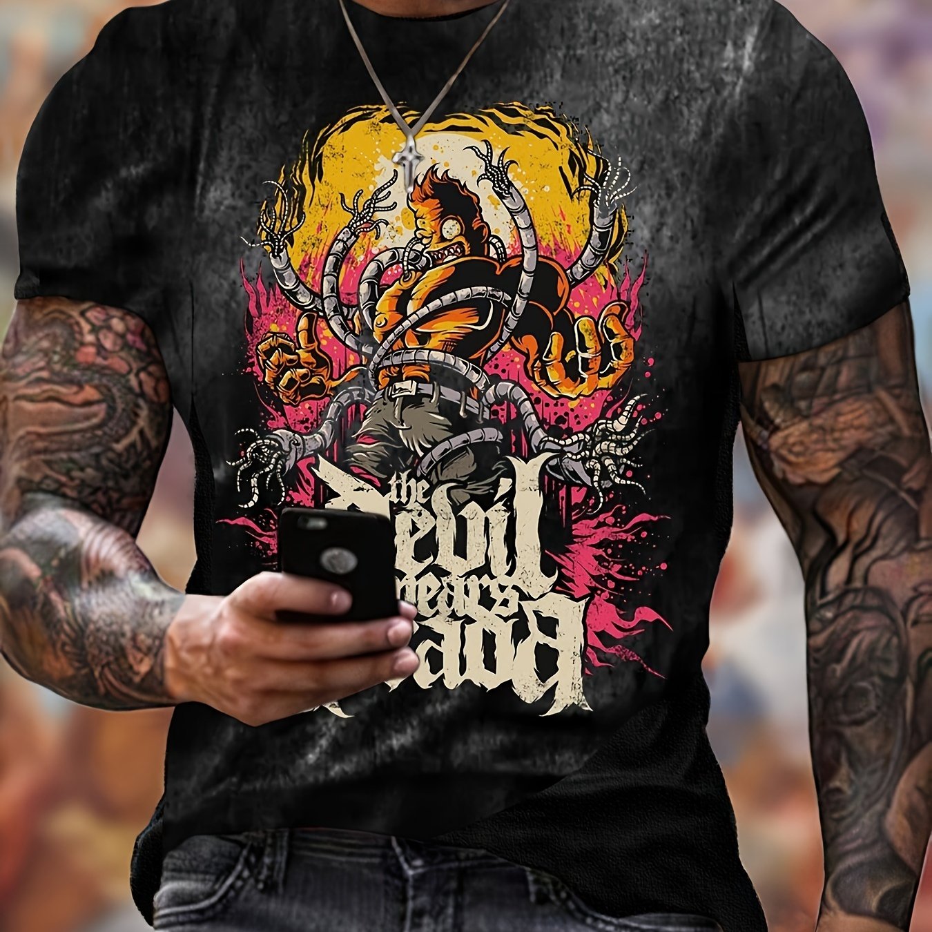 Cartoon Pattern Print Men's Short Sleeve T-shirt Graphic Tee