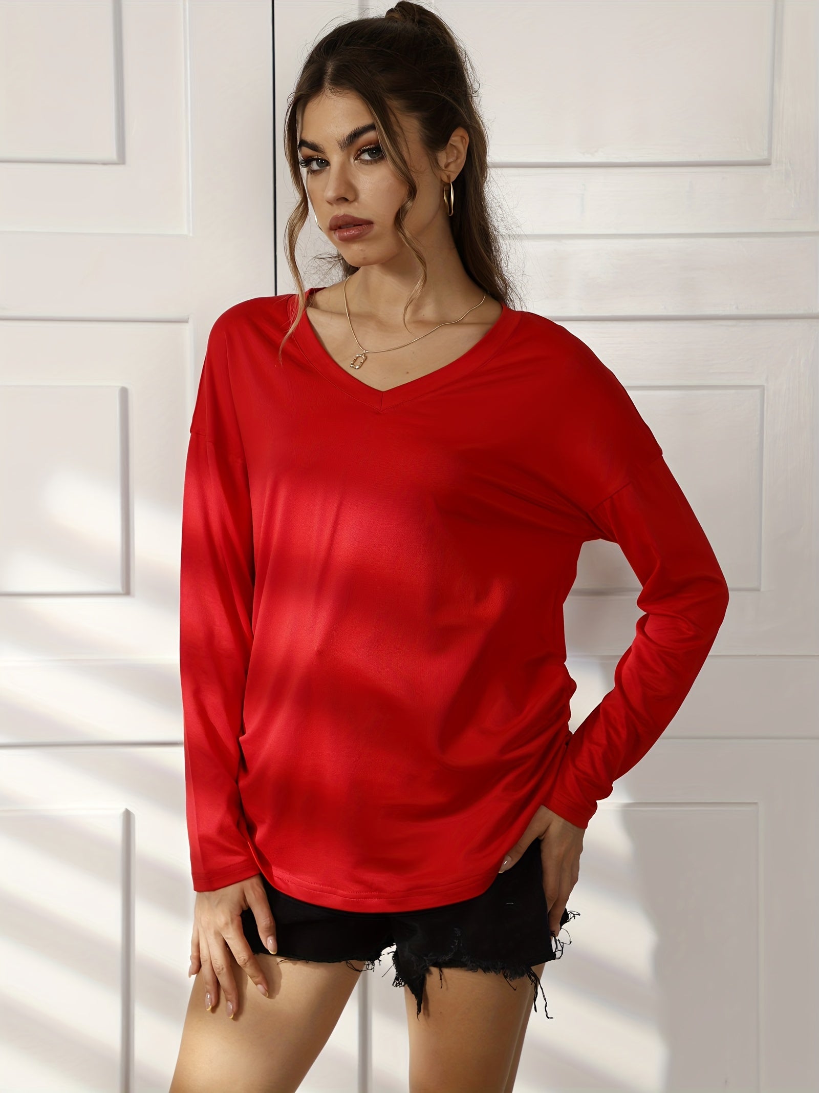 V Neck Loose Top Fitness Yoga Running Women's T shirt