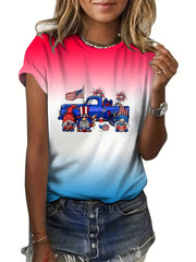American Flag Cartoon Print Loose Short Sleeve T shirt