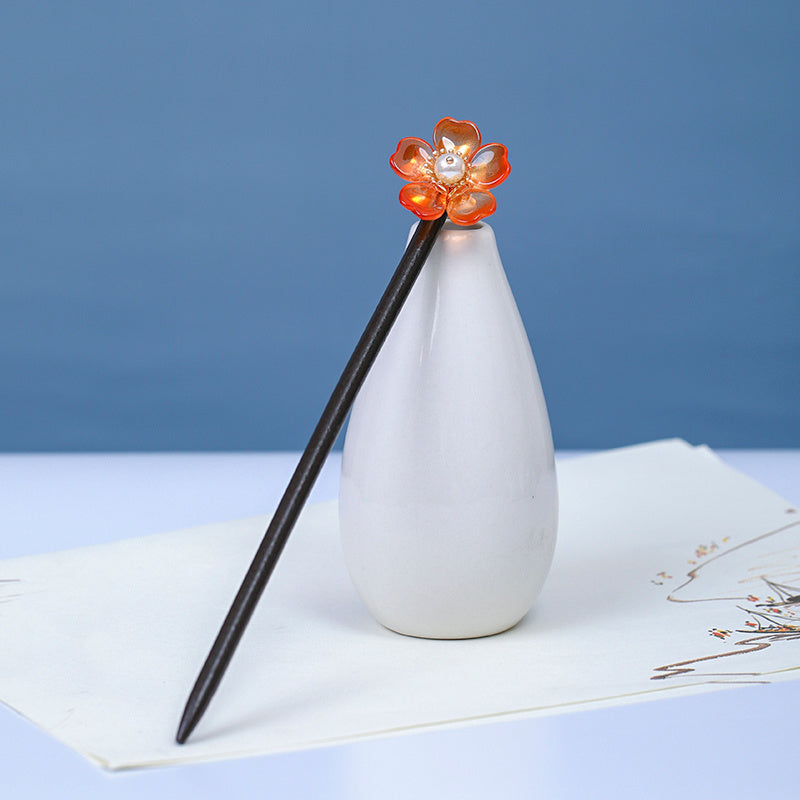 Vintage Osmanthus Hair Pin for Thick Hair Wooden Chignon Tassels Flower Branch