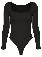 Seamless Solid Long Sleeve Bodysuit Women's Underwear