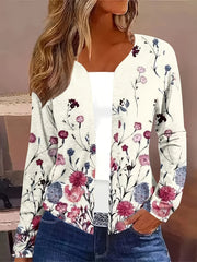 Plus Floral Print Long Sleeve Open Front Cardigan