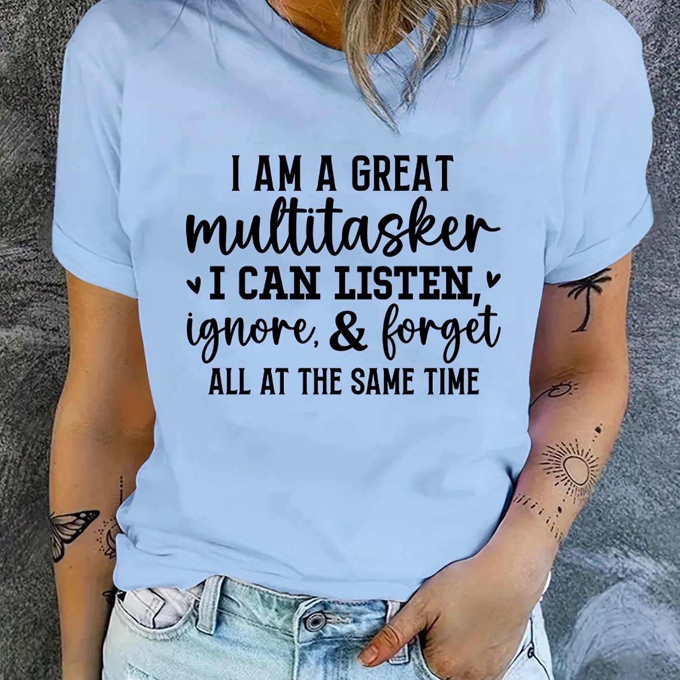 Letter Graphic Crew Neck T-shirt Short Sleeve Casual Sports Summer Top