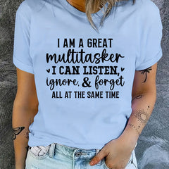 Letter Graphic Crew Neck T-shirt Short Sleeve Casual Sports Summer Top