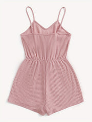 Waffle Knit Cami Romper Sleeveless Jumpsuit Women's Clothing