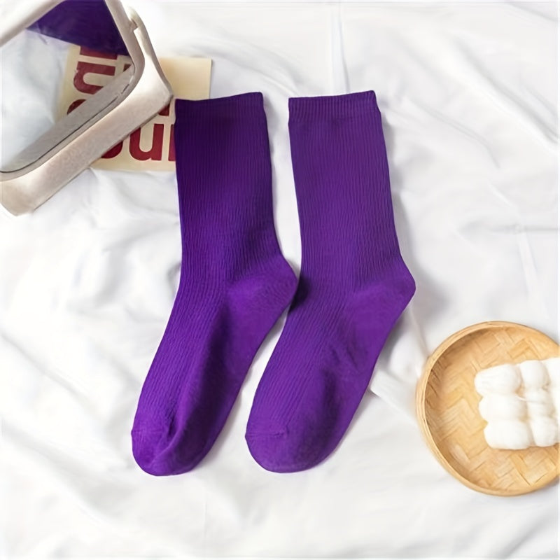 7 Pairs Women's Solid Mid Tube Socks