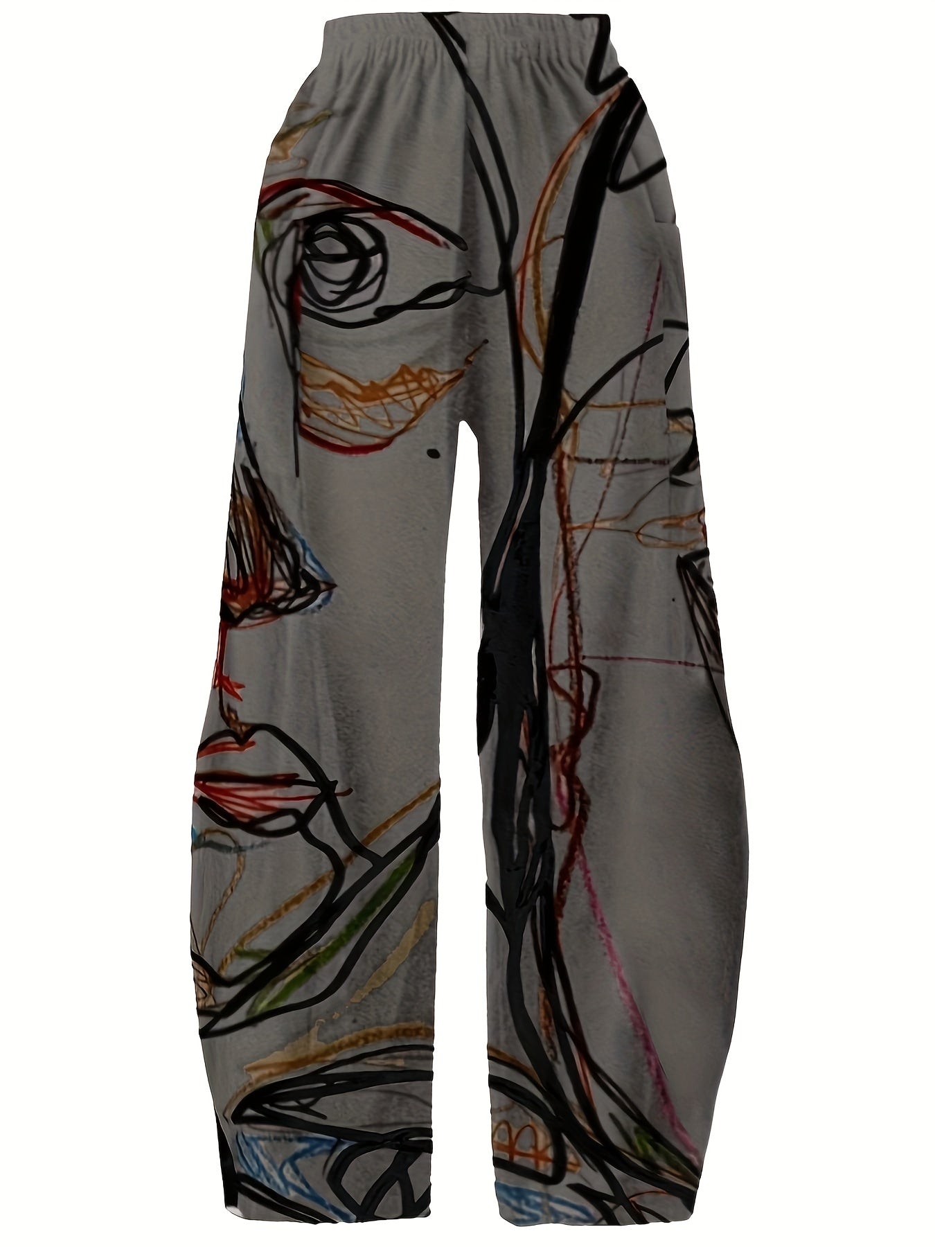 Graffiti Print Wide Leg Pants with Pockets
