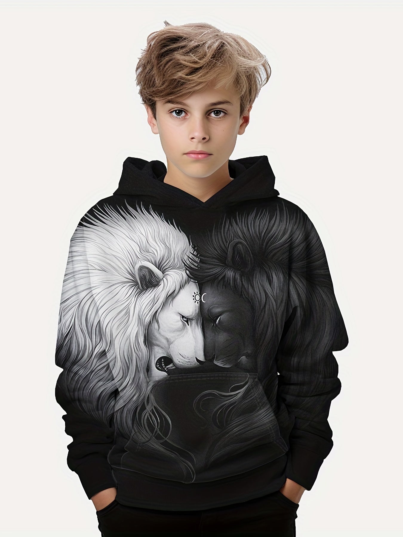 Lion 3D Print Boys Hoodie Pullover