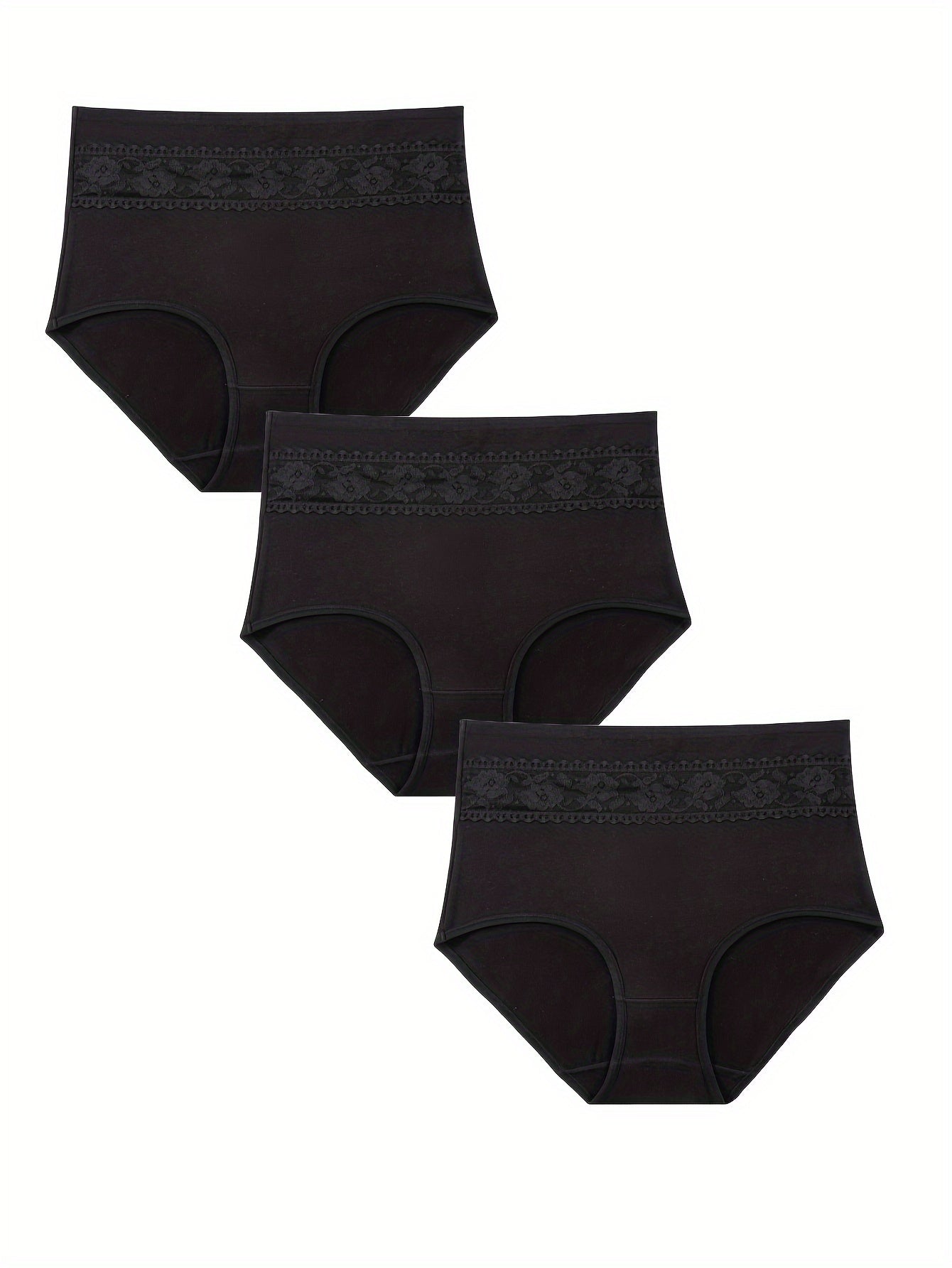 3 Pack Plus Size Lace High Waist Panties Set Seamless Stretch 3pcs Set