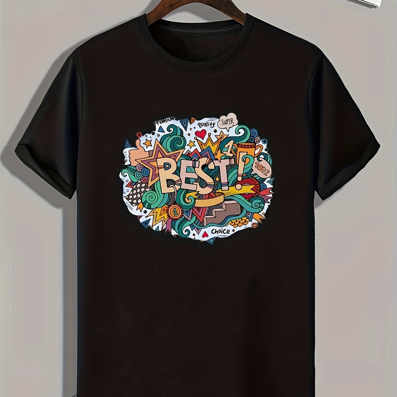 Graffiti Print Men's Tee for Summer