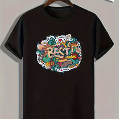 Graffiti Print Men's Tee for Summer