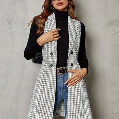 Plaid Double Breasted Lapel Vest Sleeveless Slim Vest