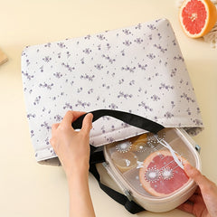 Flower Printed Insulated Lunch Bag Waterproof Large Capacity for Picnic