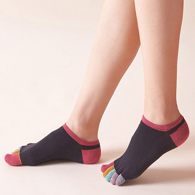 Colorblock Toe Socks for Women - Athletic Crew Five Finger Stockings