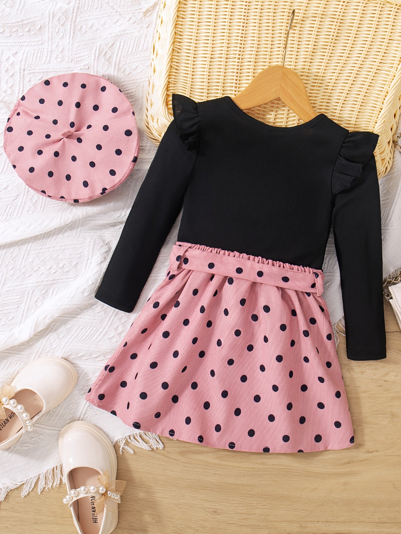 Polka Dots Outfit 2pcs Top & Skirt Set Toddler Kid Spring Autumn