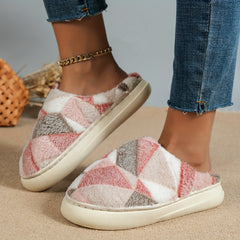 Women's Stone Pattern Slippers Casual Plush Lined Slip On Fuzzy Shoes