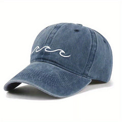 Wave Embroidery Baseball Cap Vintage Washed Distressed Sun Hat