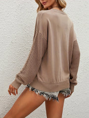 Casual Sweater Women's Solid Cable Long Sleeve Round Neck Jumper