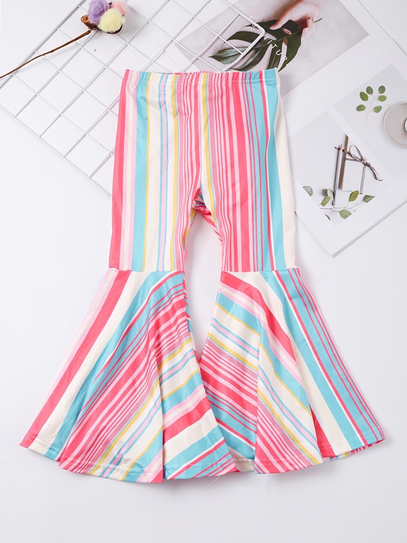Girls Block Stripe Flare Leg Pants Spring Summer Clothes