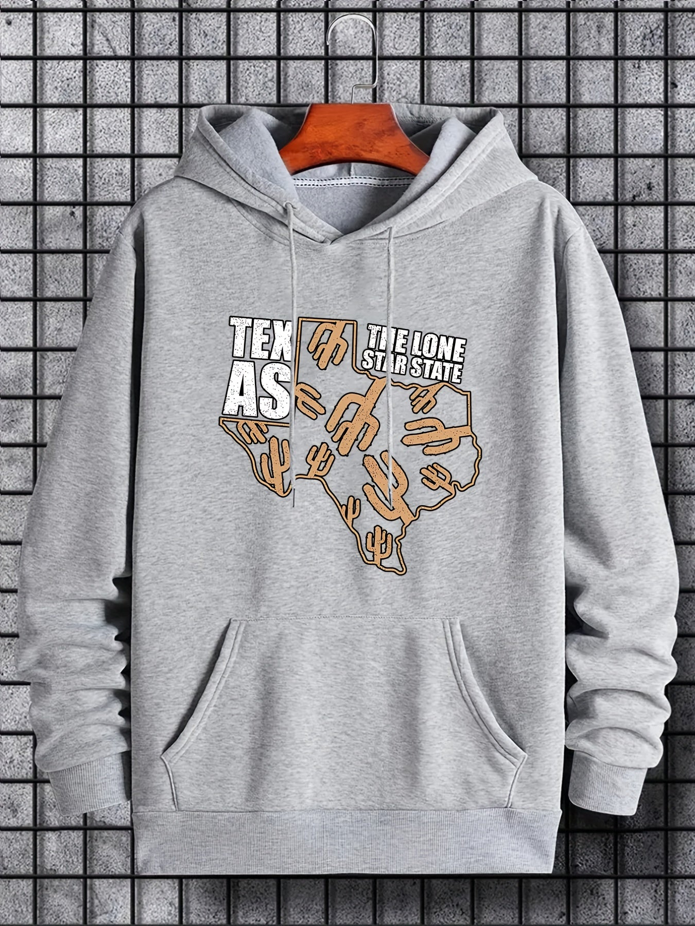 Cactus & Letter Hoodie Men's Pullover Sweatshirt Streetwear