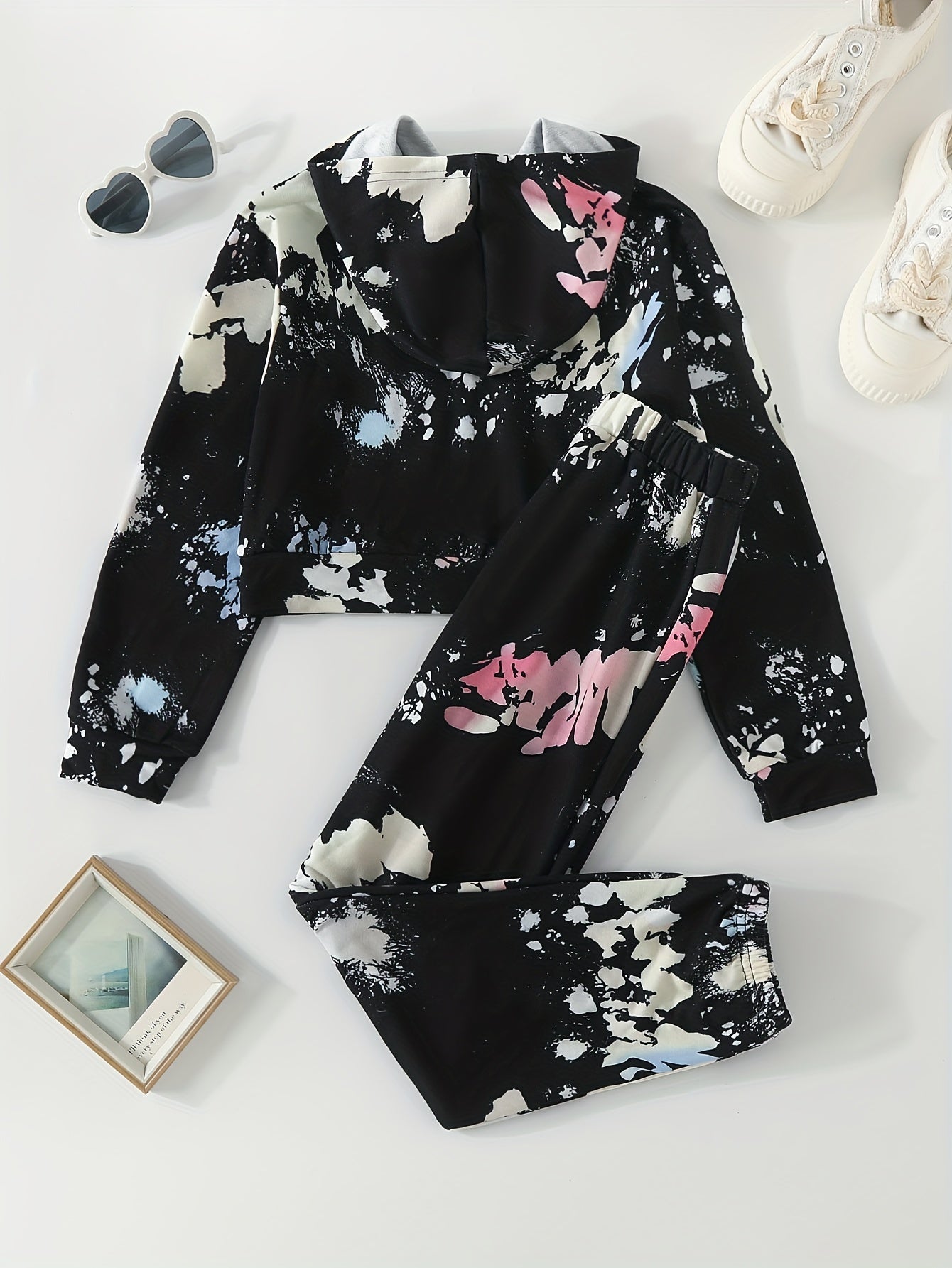 Girl's Tie Dye 2pcs Hoodie & Sweatpants Set for Spring Fall