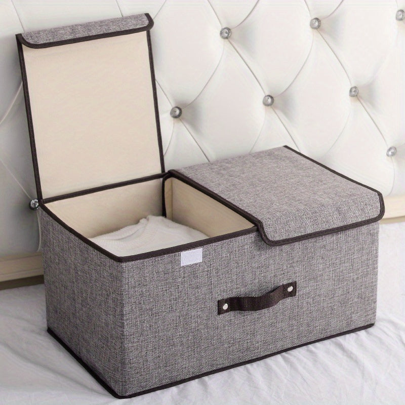 Cotton Linen Foldable Storage Box Organizer Double Cover 50x30x19cm