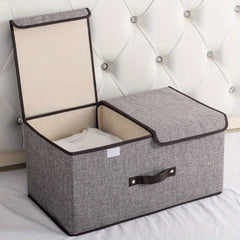 Cotton Linen Foldable Storage Box Organizer Double Cover 50x30x19cm