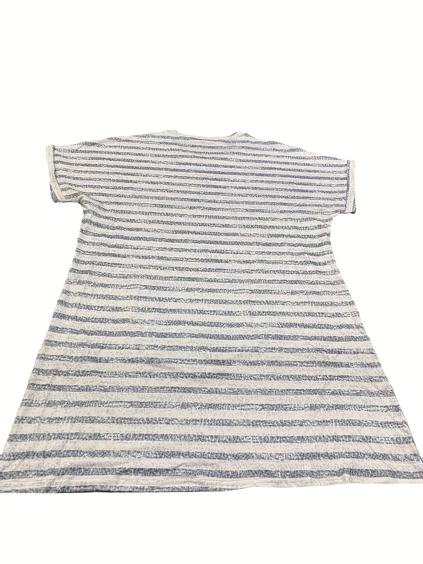 Stripe Print Roll Up Sleeve Round Neck Casual Dress