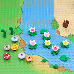 DIY MOC Pond Building Blocks Set with Lotus Water Plants Frog Squirrel Mushroom
