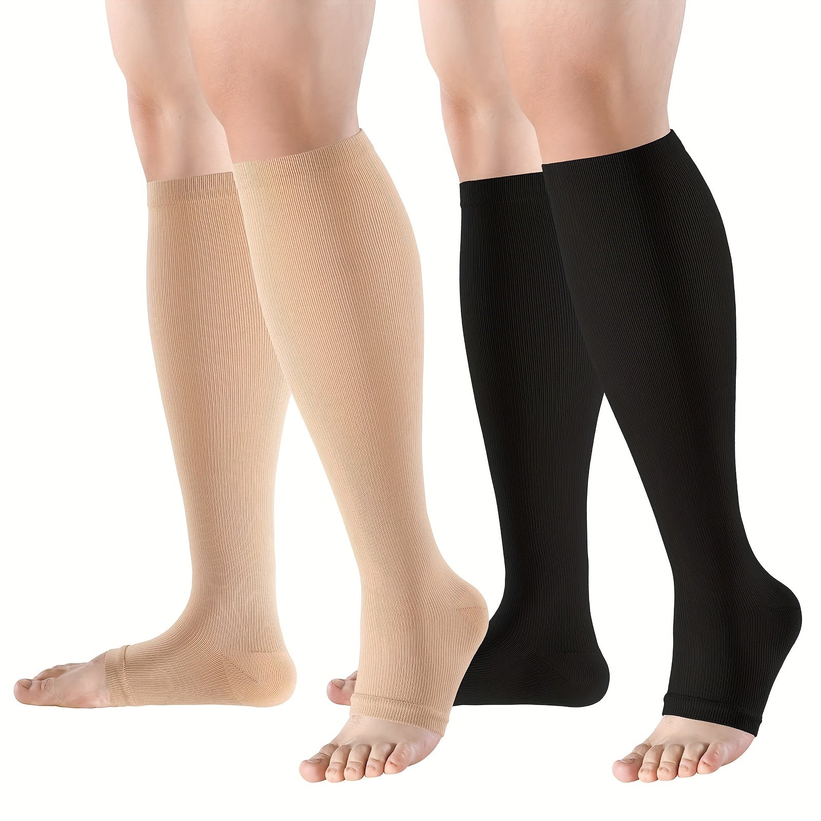 2 Pairs Open Toe Compression Socks 15-20 mmHg