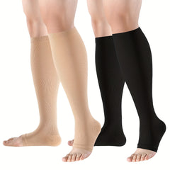 2 Pairs Open Toe Compression Socks 15-20 mmHg