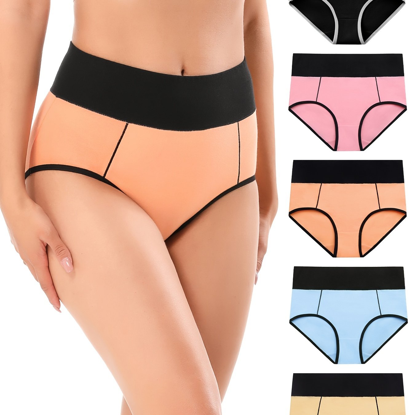 5 Pack Plus Size Sporty Panties Set High Waisted Soft