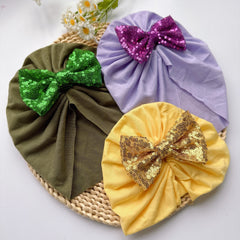 Soft Elastic Baby Sequin Bow Turban Hat